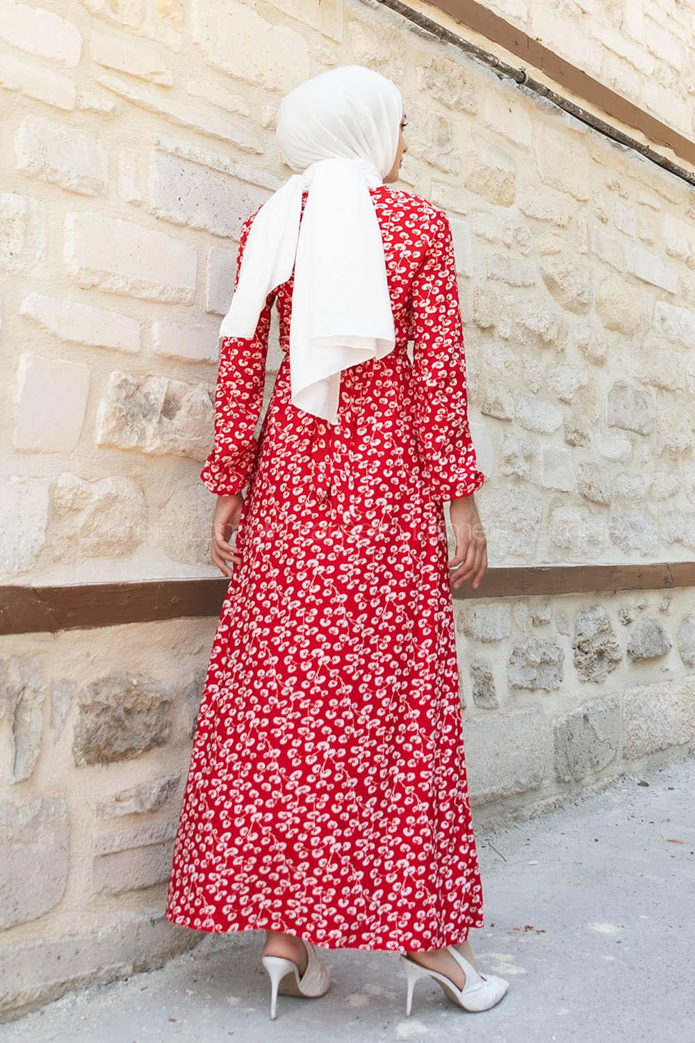 Modalamelif Orkide Desen Efil Elbise Kırmızı