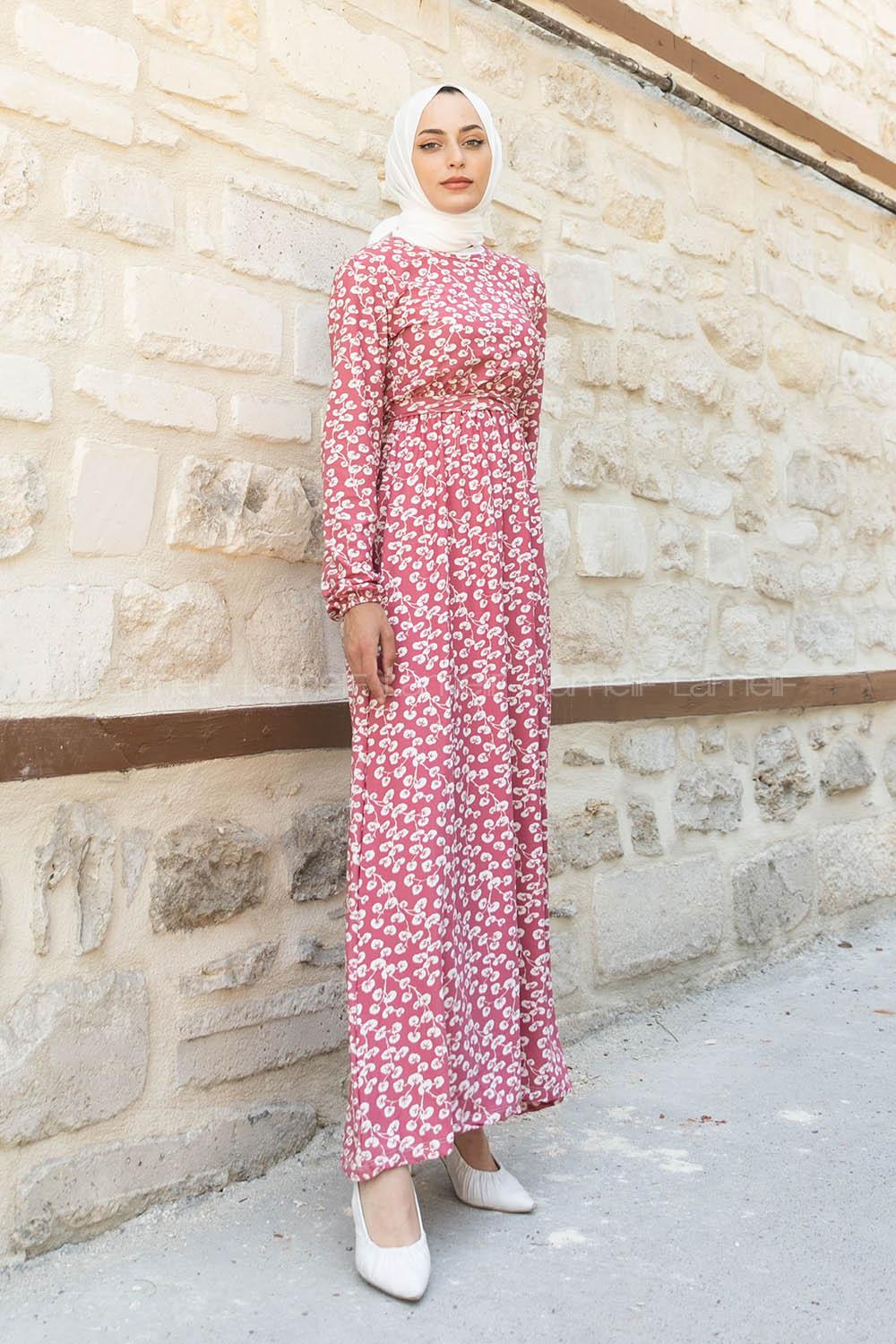 Modalamelif Orkide Desen Efil Elbise Pudra