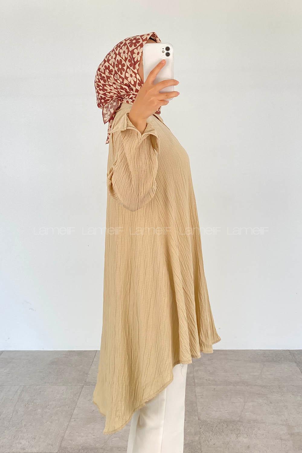 Beige Shirt Collar Long Arm Cotton Printed Shirt