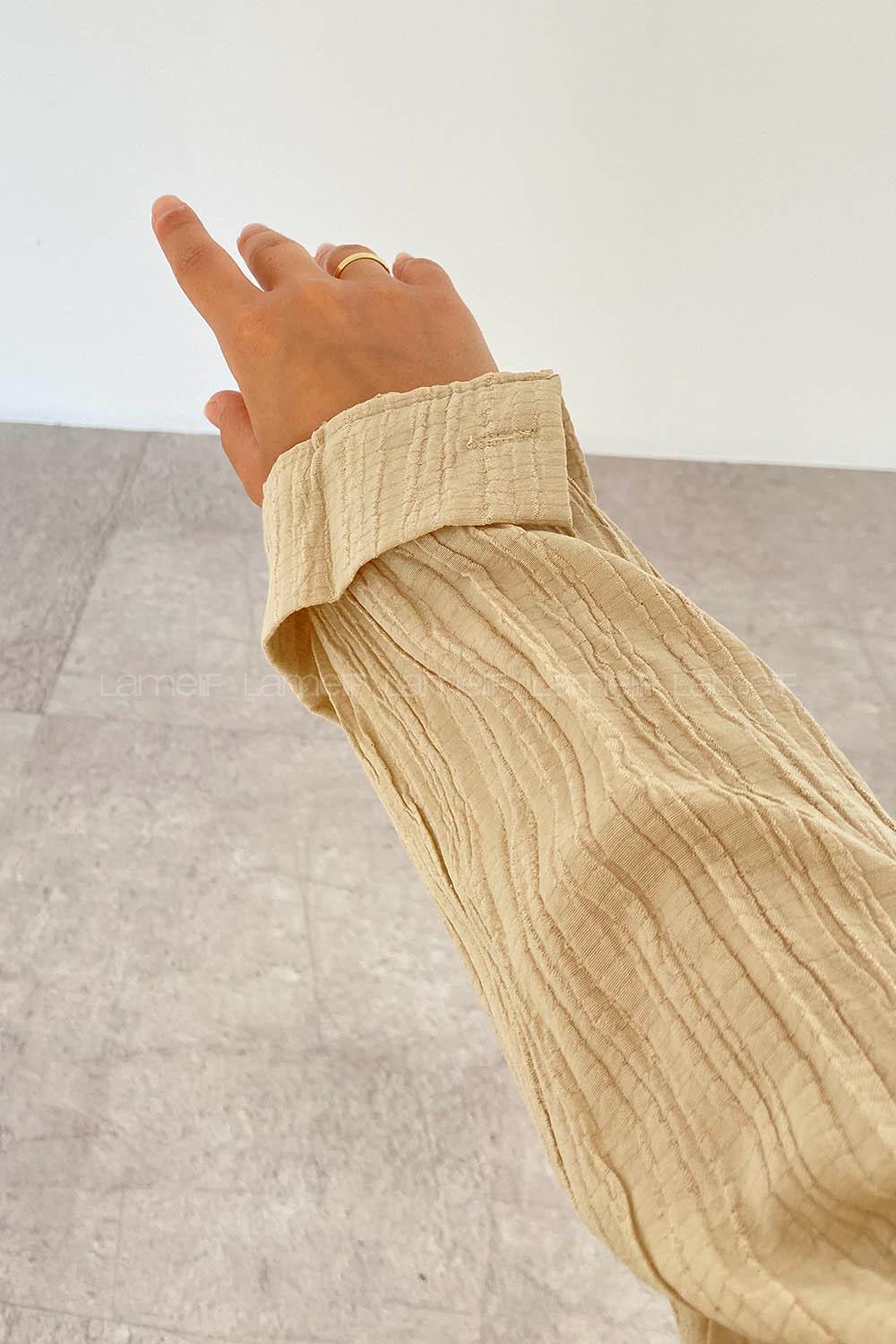 Beige Shirt Collar Long Arm Cotton Printed Shirt