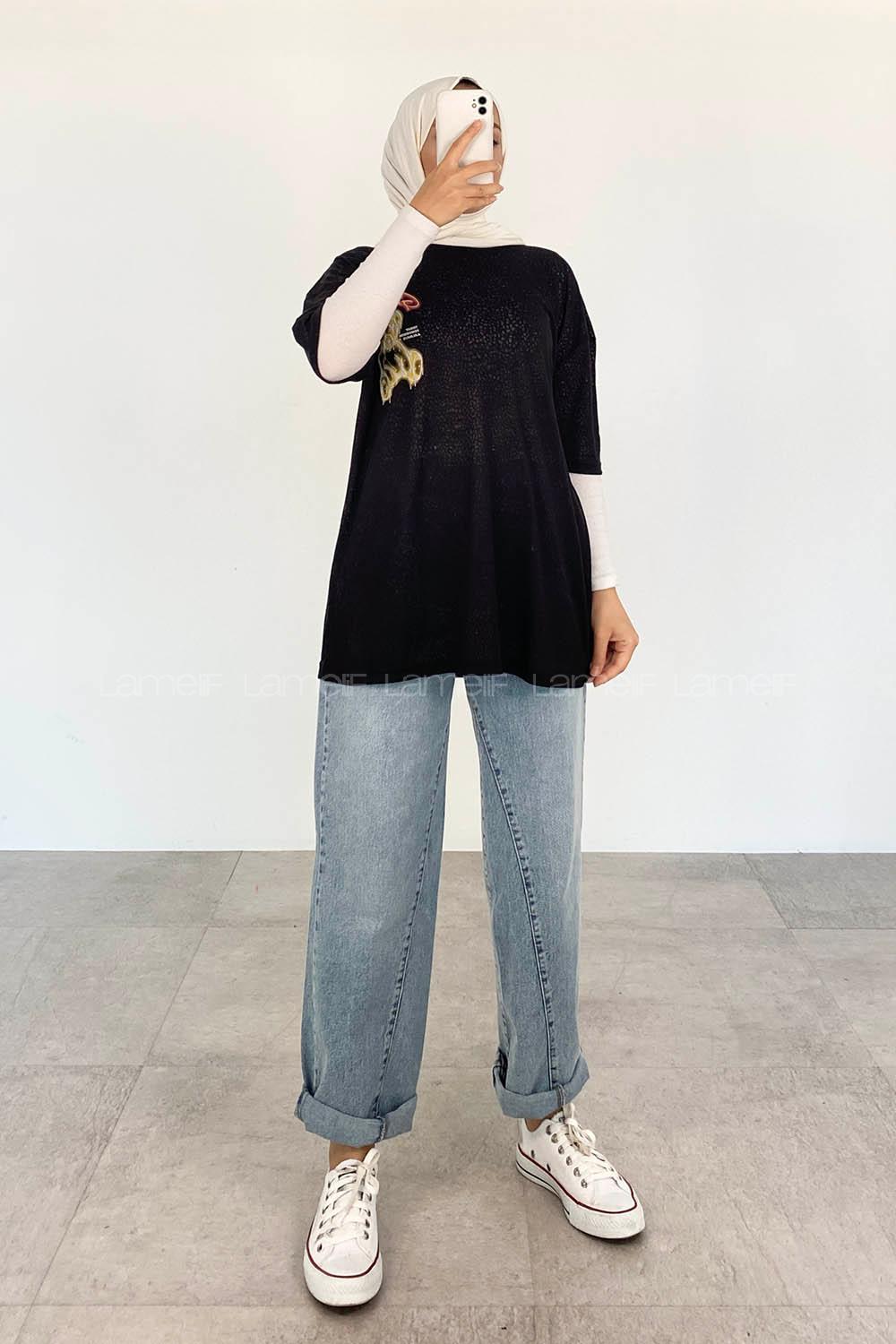 Black Crew Neck Short Arm Cotton Printed T-shirt