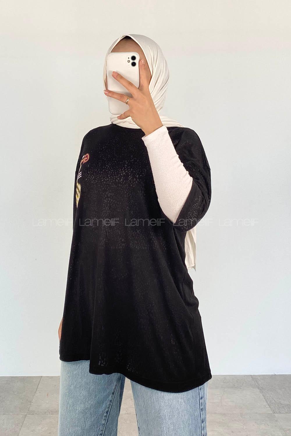 Black Crew Neck Short Arm Cotton Printed T-shirt