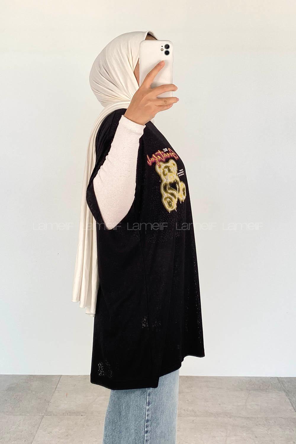 Black Crew Neck Short Arm Cotton Printed T-shirt