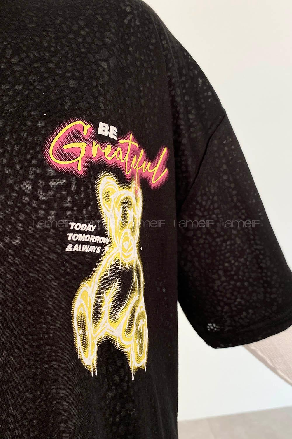 Black Crew Neck Short Arm Cotton Printed T-shirt