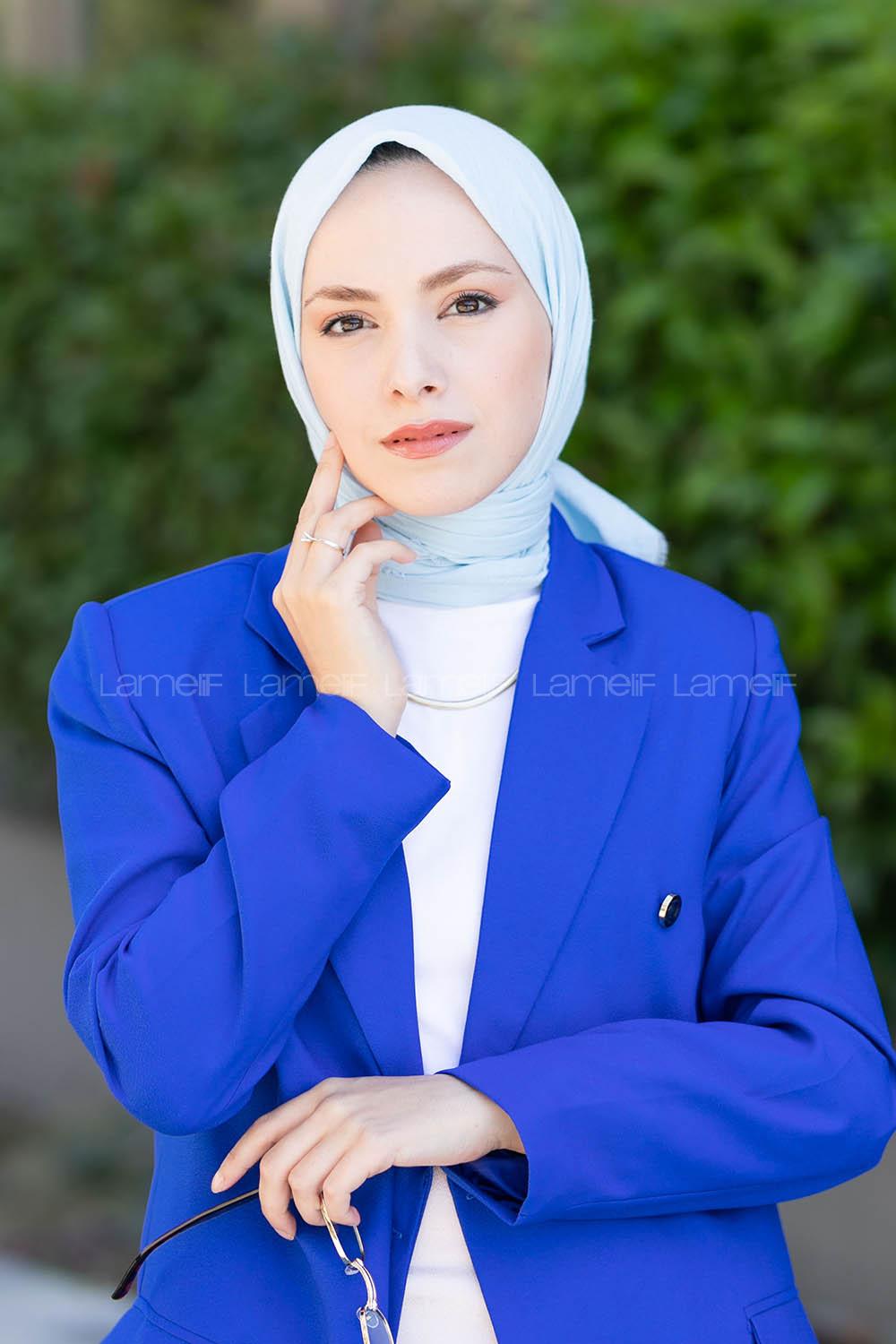 Baby Blue Cotton Fabric Straight Scarf