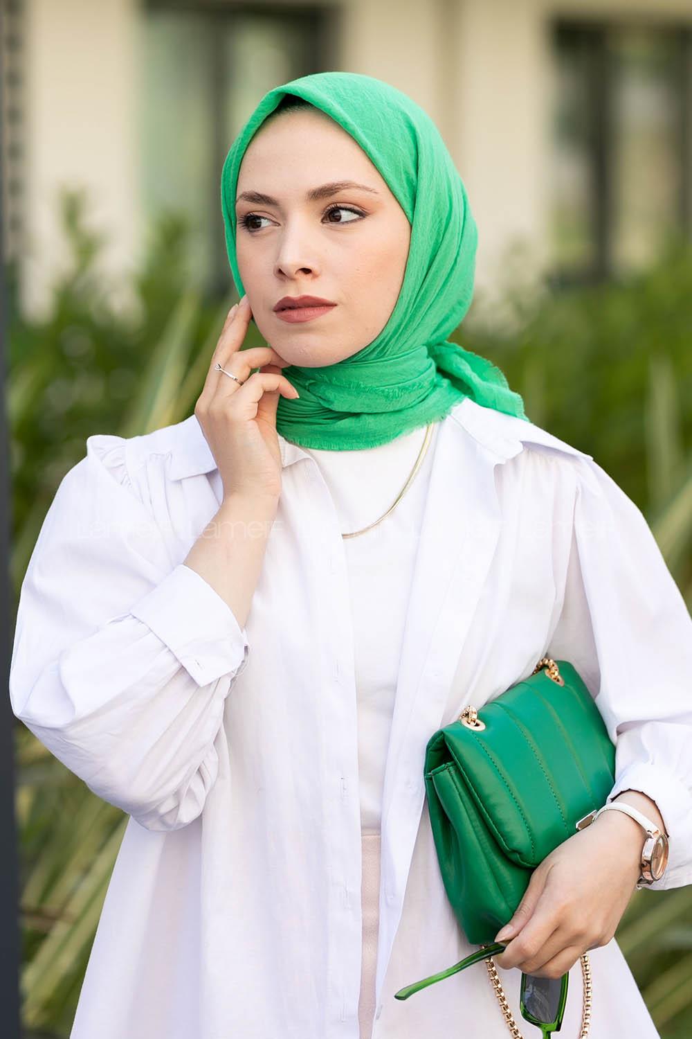 Green Cotton Fabric Straight Scarf