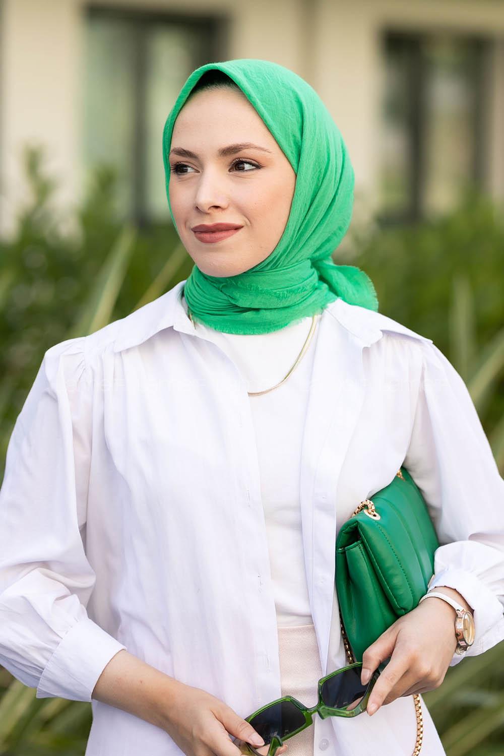 Green Cotton Fabric Straight Scarf