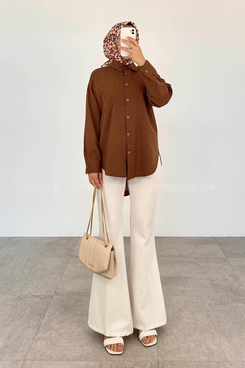 Bitter Brown Shirt Collar Long Arm Cotton Unprinted Shirt