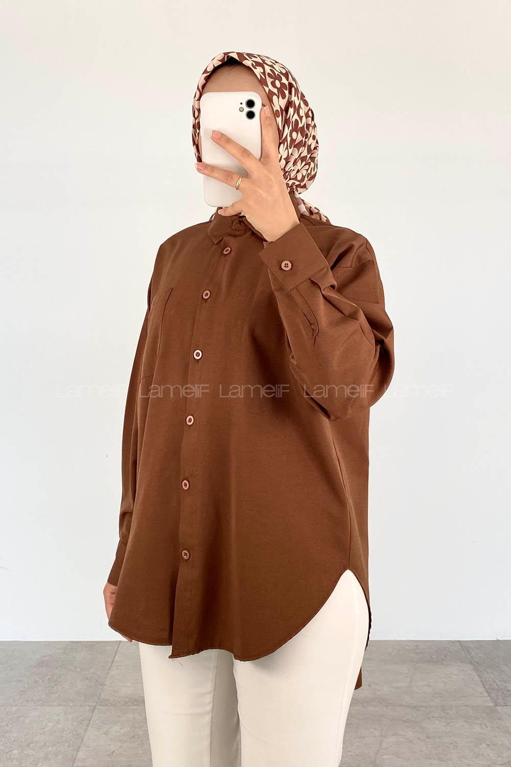 Bitter Brown Shirt Collar Long Arm Cotton Unprinted Shirt