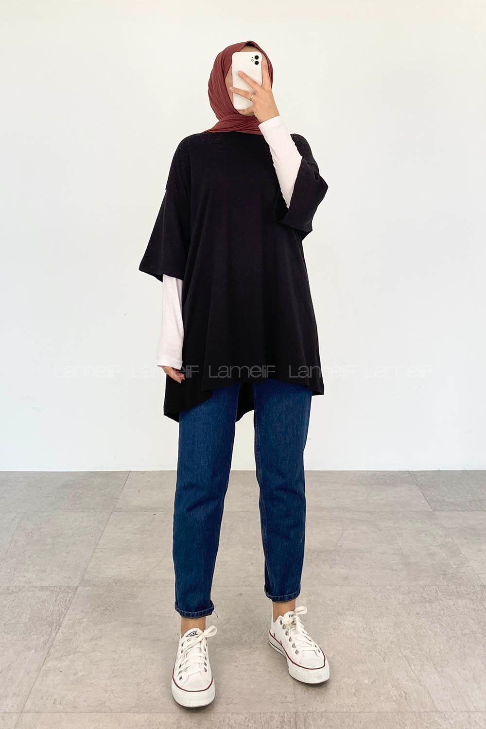 Black Crew Neck Half Arm Arm Unprinted T-shirt