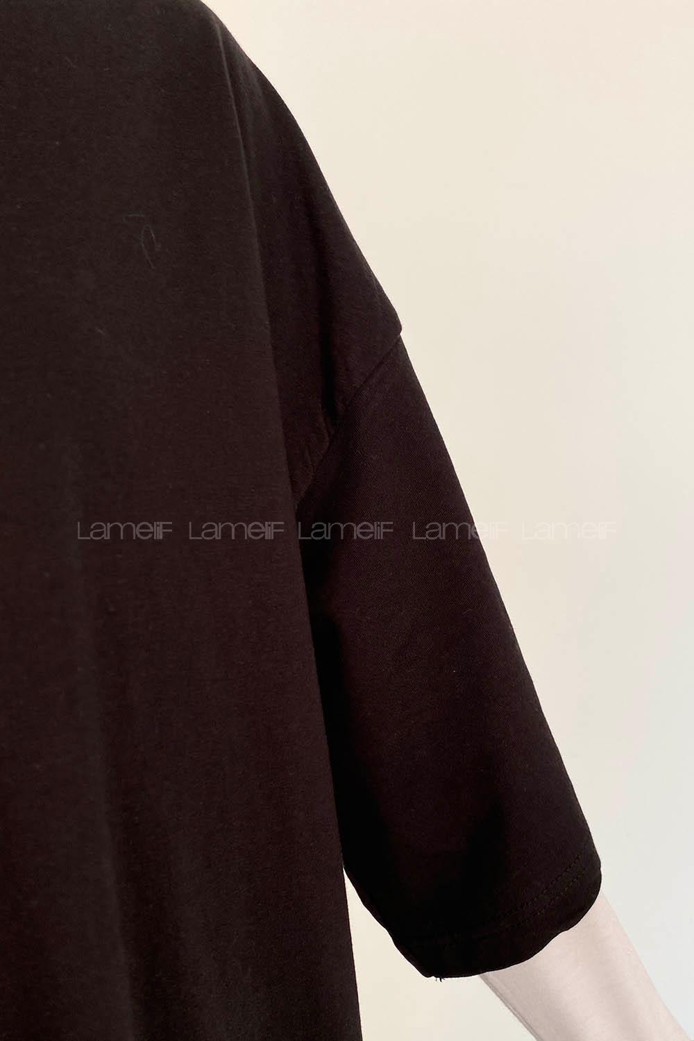 Black Crew Neck Half Arm Arm Unprinted T-shirt