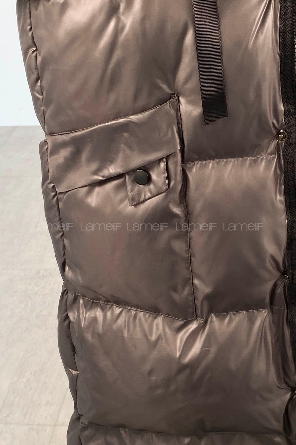 Modalamelif Kapüşonlu Çift Cepli Fermuarlı Şişme Mont Yelek Gri