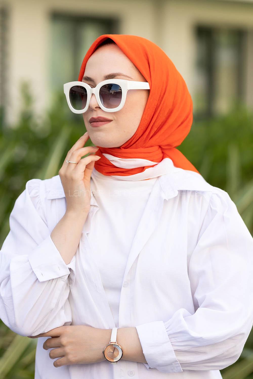 Orange Wool Printed Scarf