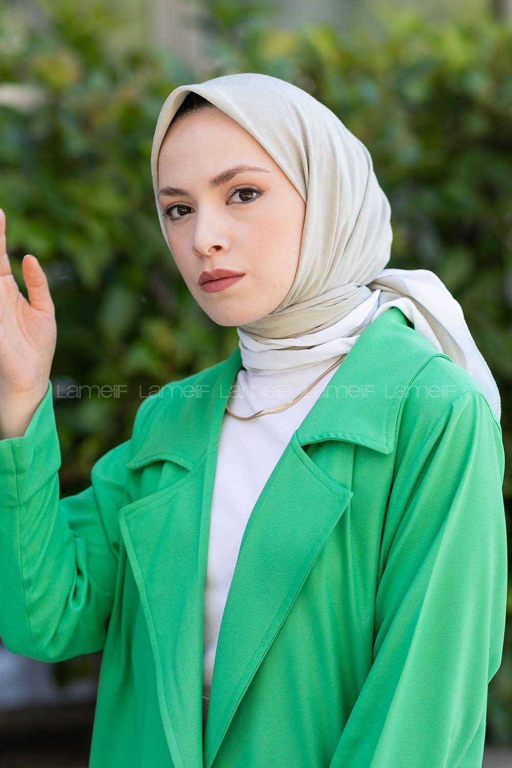 Water Green Wool Printed Scarf