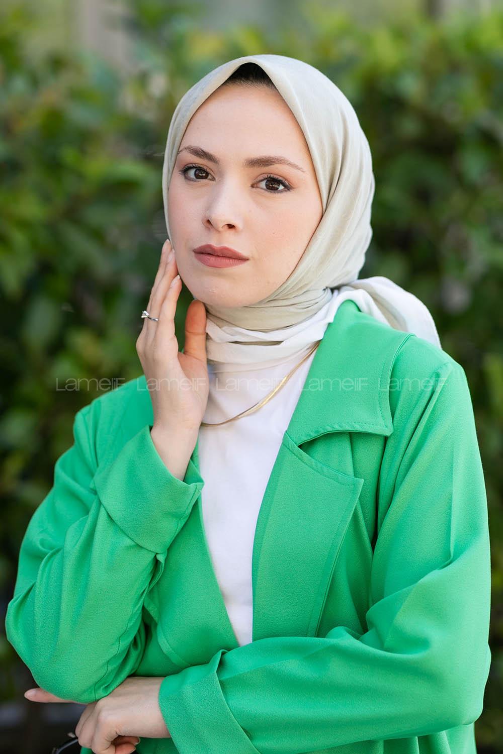 Water Green Wool Printed Scarf