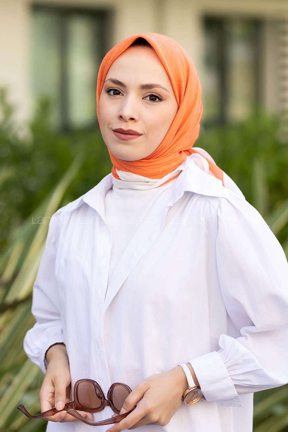 Orange Wool Printed Scarf