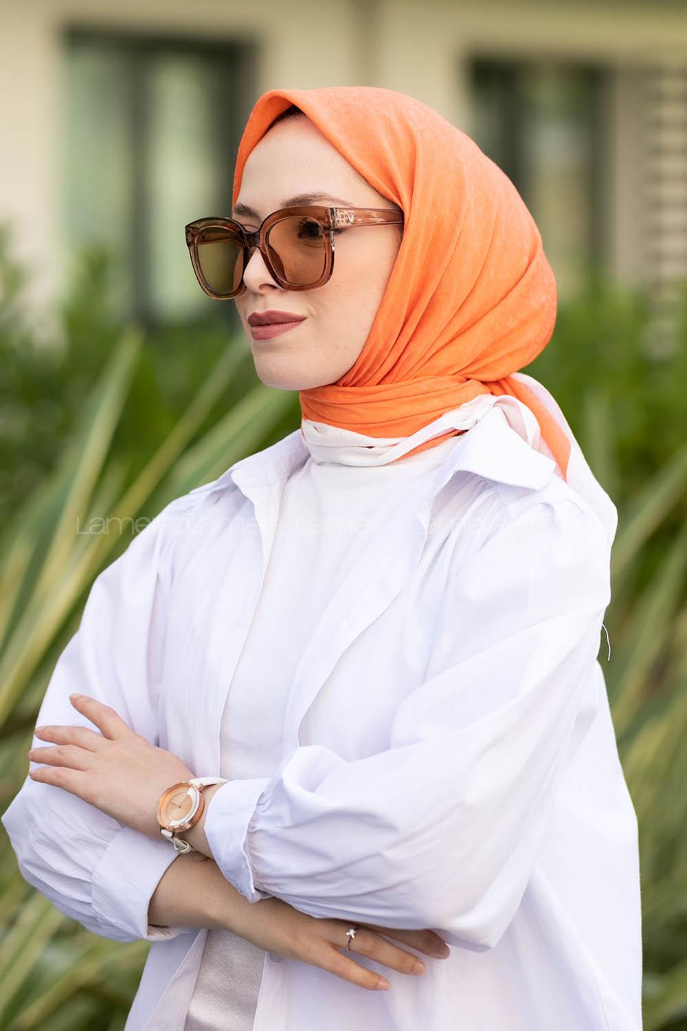 Orange Wool Printed Scarf