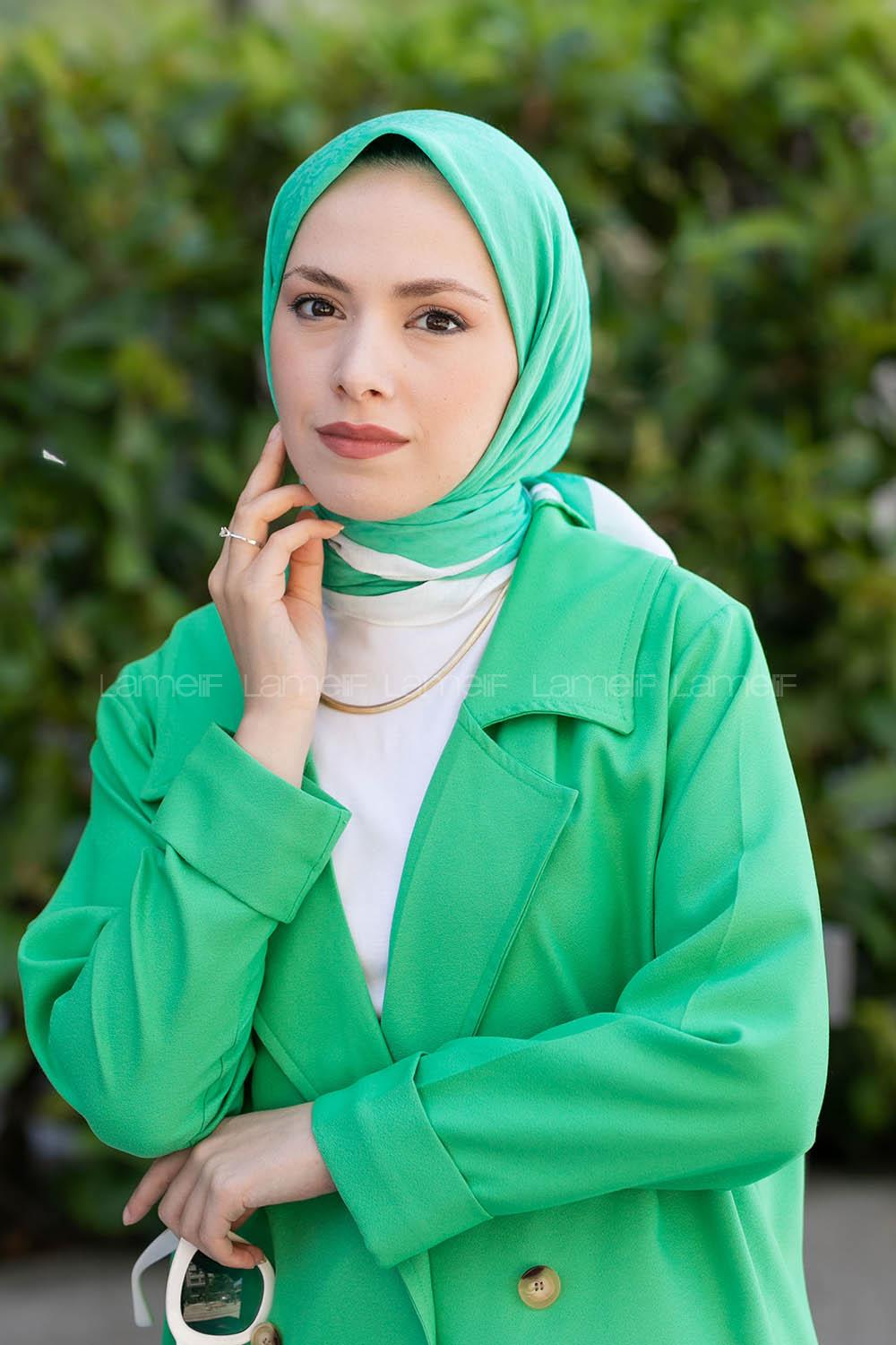 Dark Green Wool Printed Scarf