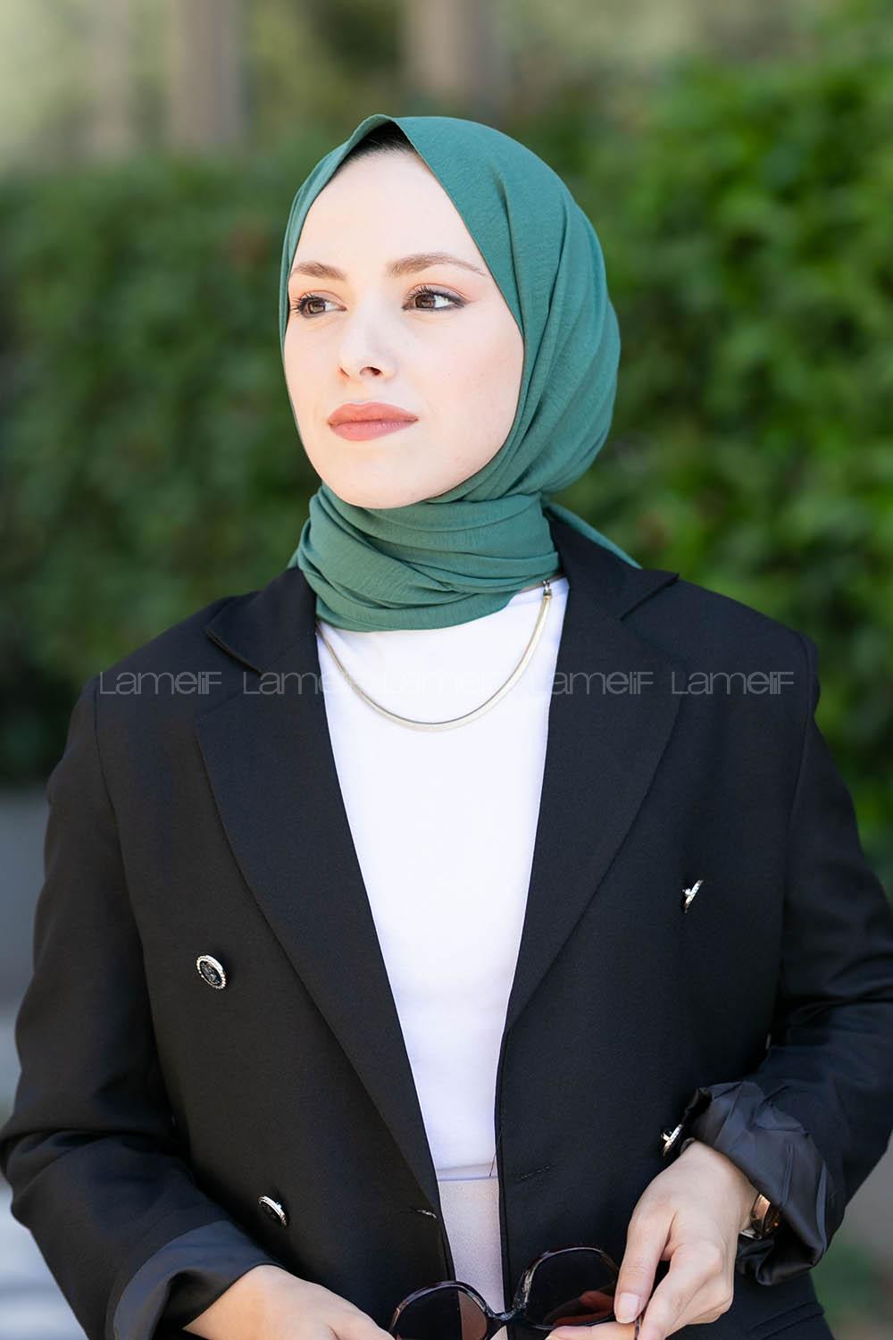 Cagla Green-1 Cotton Fabric Straight Shawl