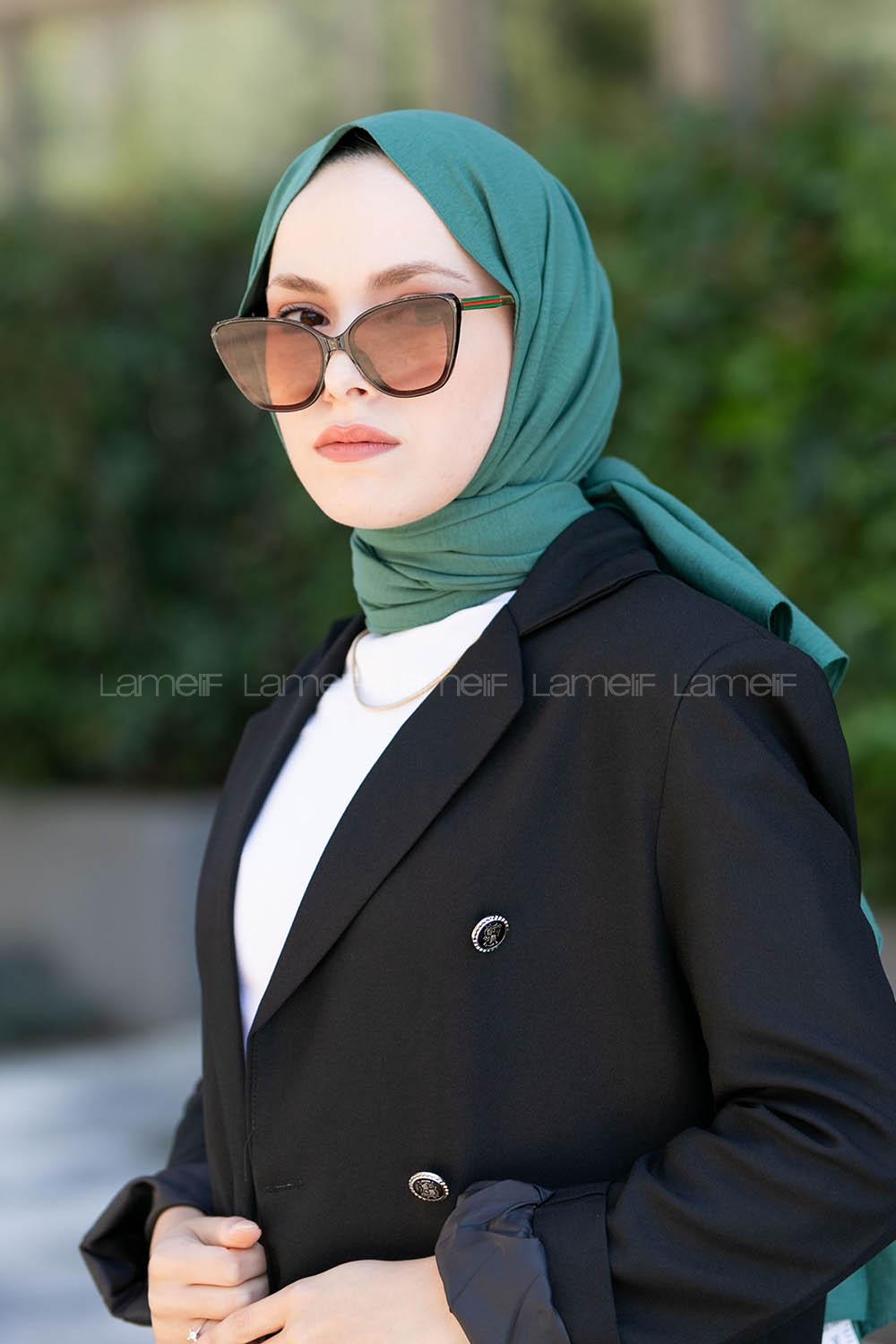 Cagla Green-1 Cotton Fabric Straight Shawl