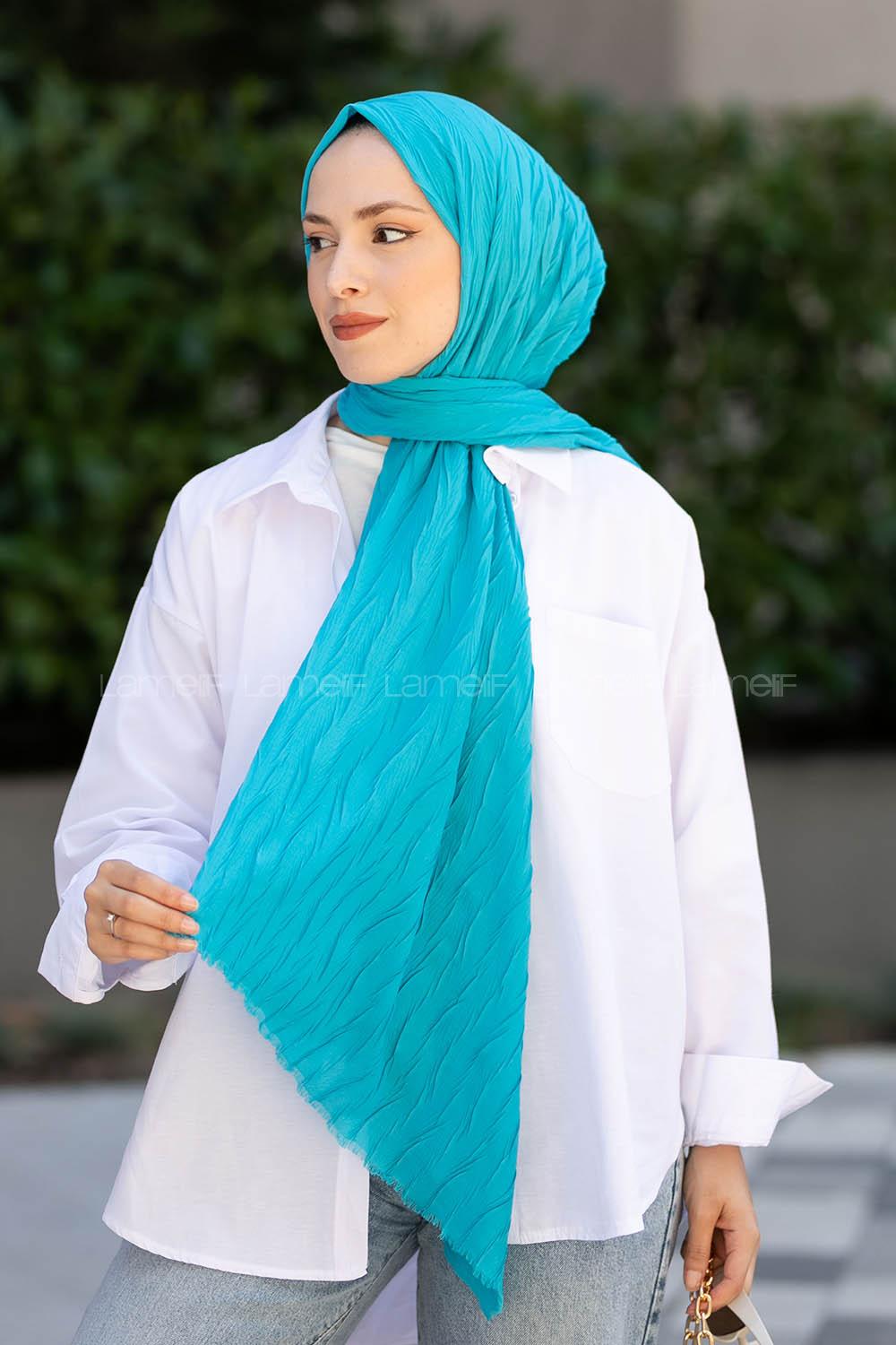 Petrol Blue Cotton Fabric Straight Shawl