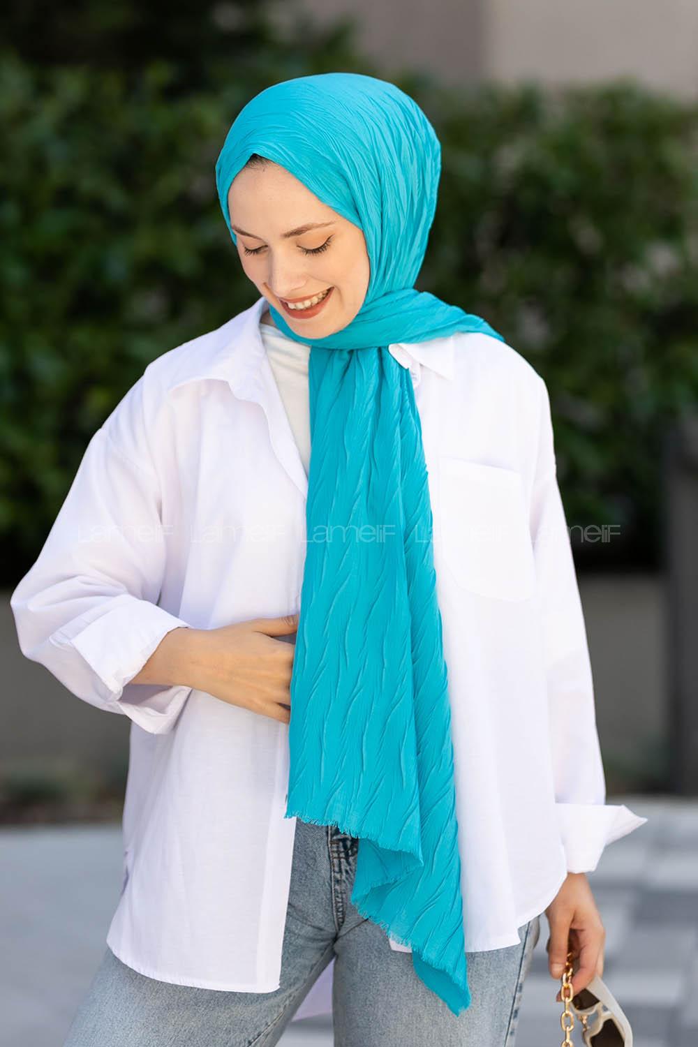 Petrol Blue Cotton Fabric Straight Shawl