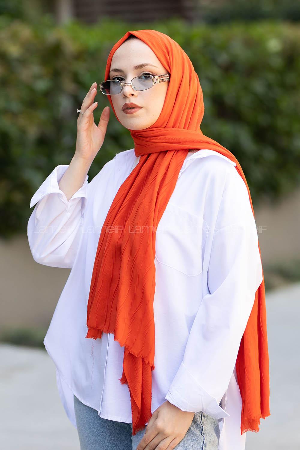 Orange Cotton Fabric Straight Shawl