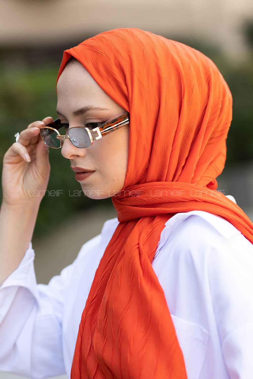 Orange Cotton Fabric Straight Shawl