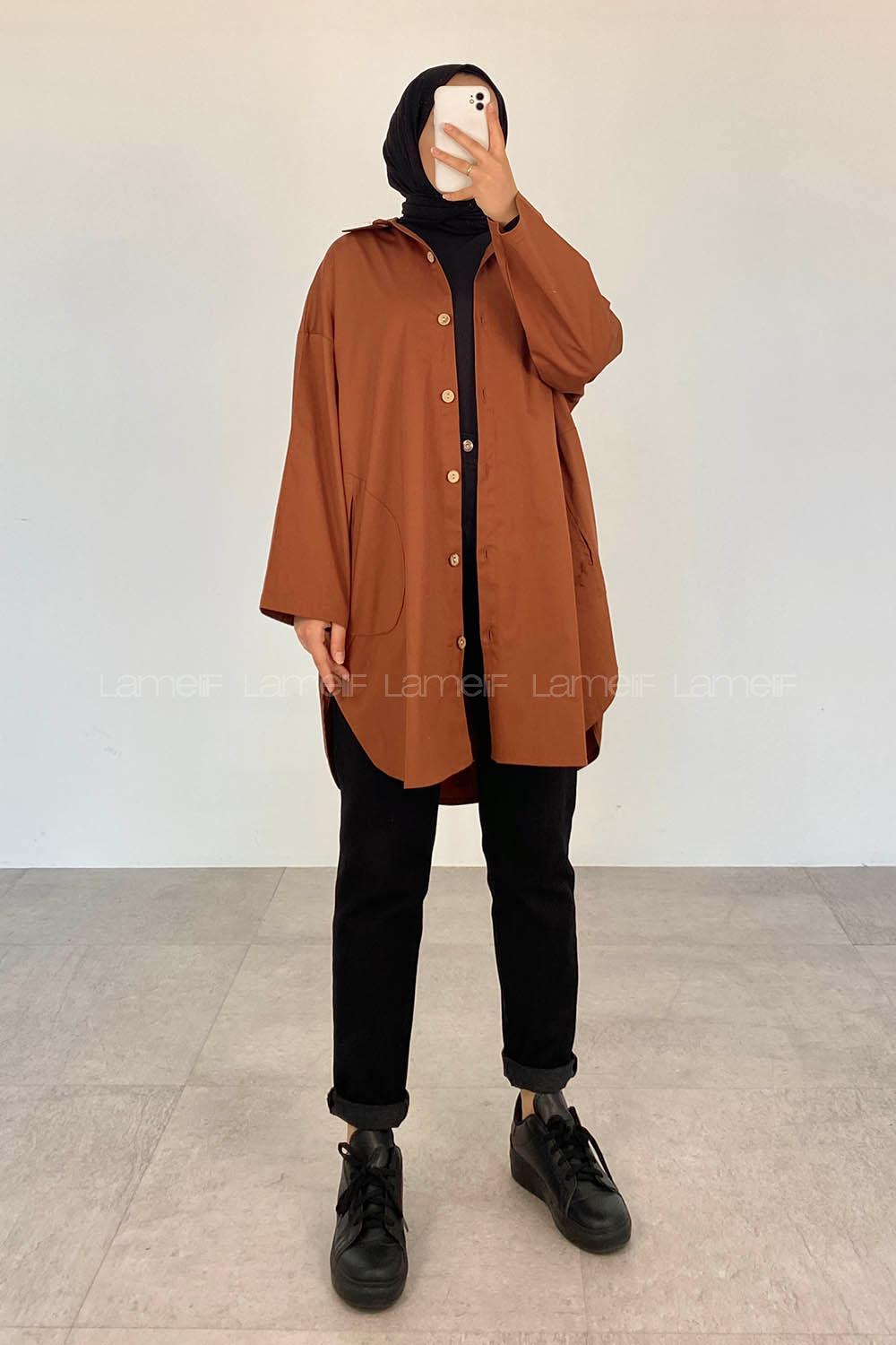 Tan Shirt Collar Long Arm Cotton Unprinted Shirt