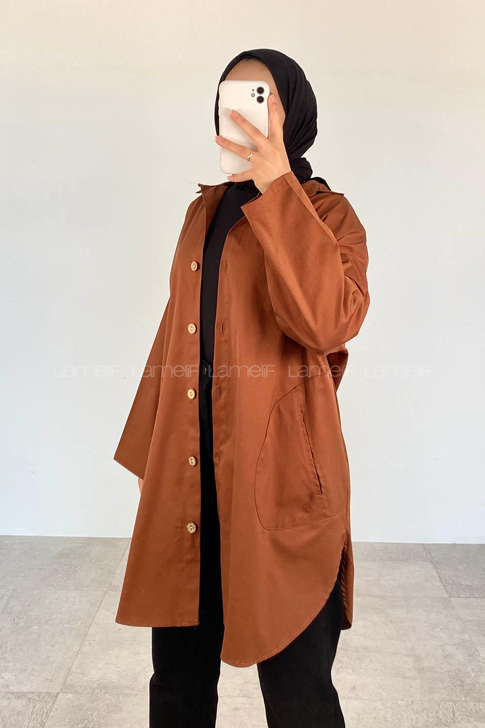 Tan Shirt Collar Long Arm Cotton Unprinted Shirt