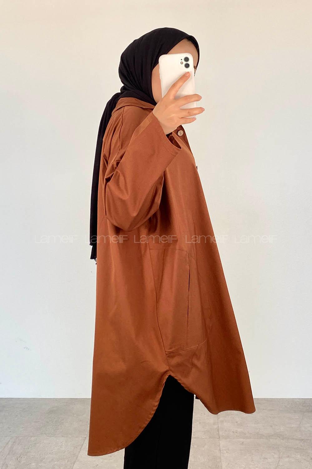 Tan Shirt Collar Long Arm Cotton Unprinted Shirt