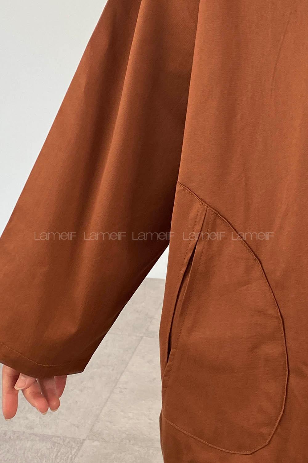 Tan Shirt Collar Long Arm Cotton Unprinted Shirt
