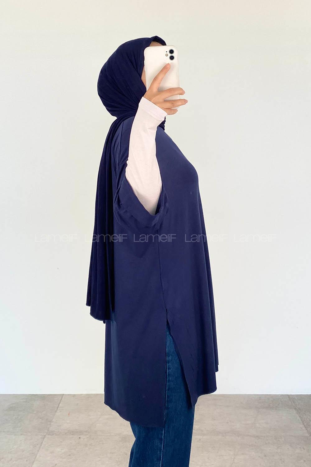 Navy Blue-1 Crew Neck Half Arm Arm Cotton Unprinted T-shirt