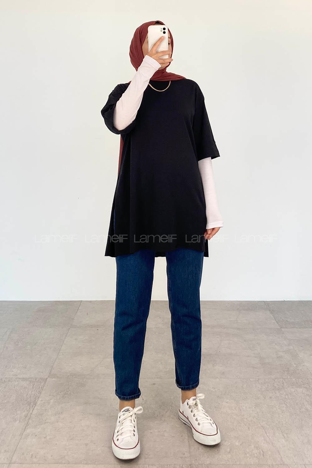 Black Crew Neck Half Arm Arm Cotton Unprinted T-shirt