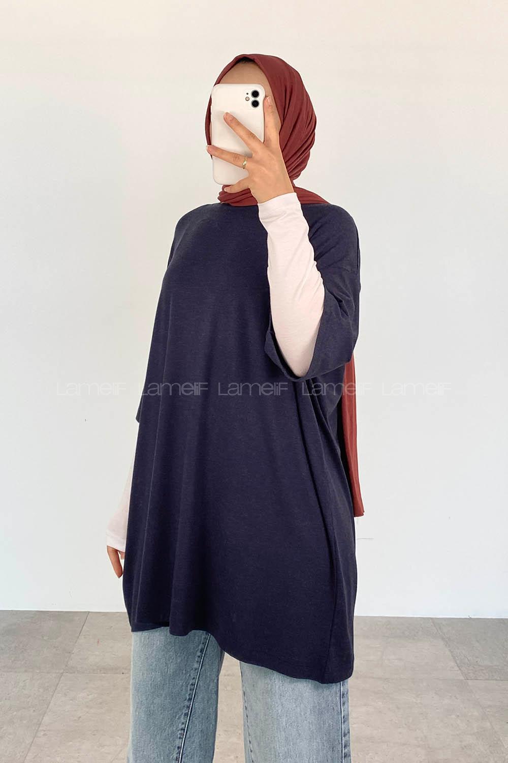 Navy Blue-2 Crew Neck Half Arm Arm Cotton Unprinted T-shirt