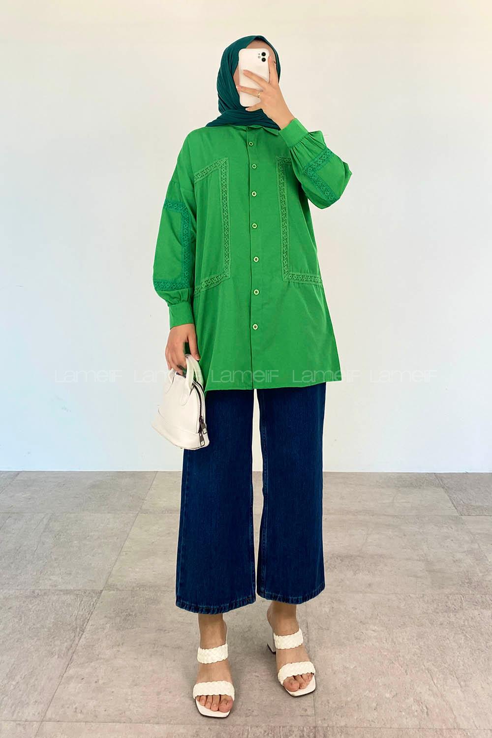 Green-1 Shirt Collar Long Arm Cotton Unprinted Shirt