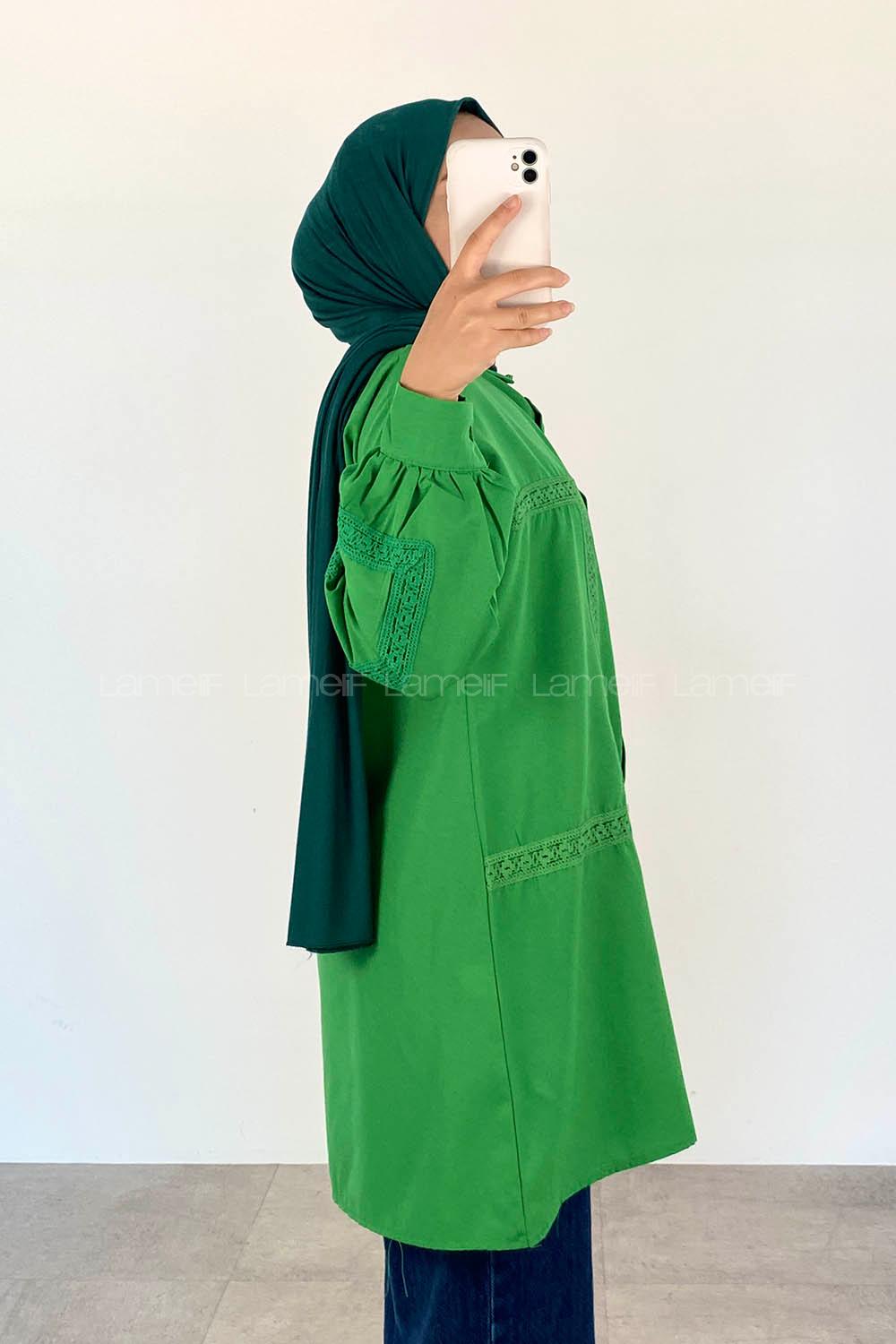 Green-1 Shirt Collar Long Arm Cotton Unprinted Shirt