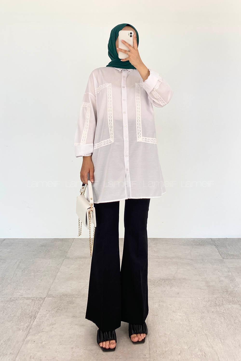 White Shirt Collar Long Arm Cotton Unprinted Shirt