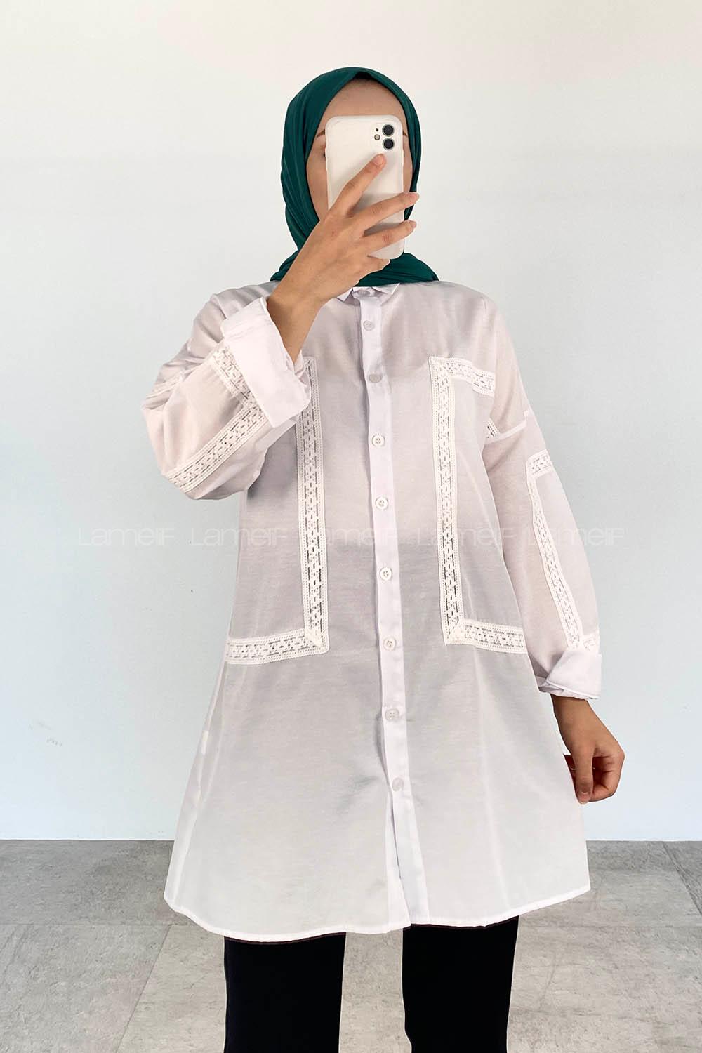 White Shirt Collar Long Arm Cotton Unprinted Shirt