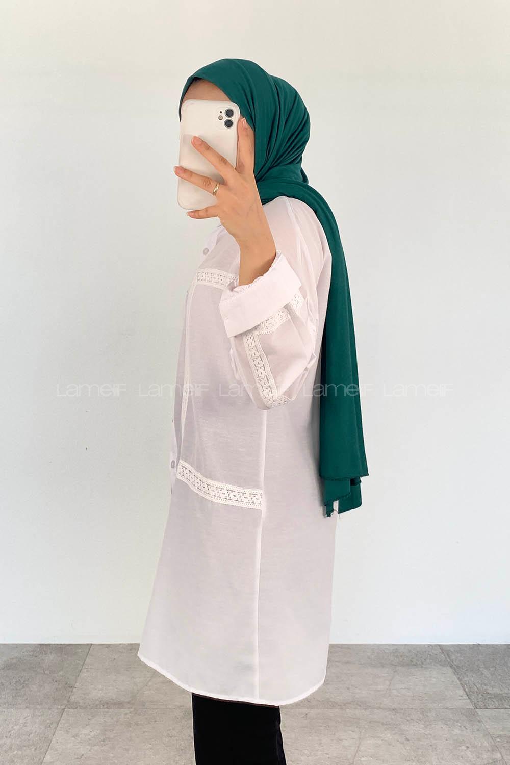 White Shirt Collar Long Arm Cotton Unprinted Shirt