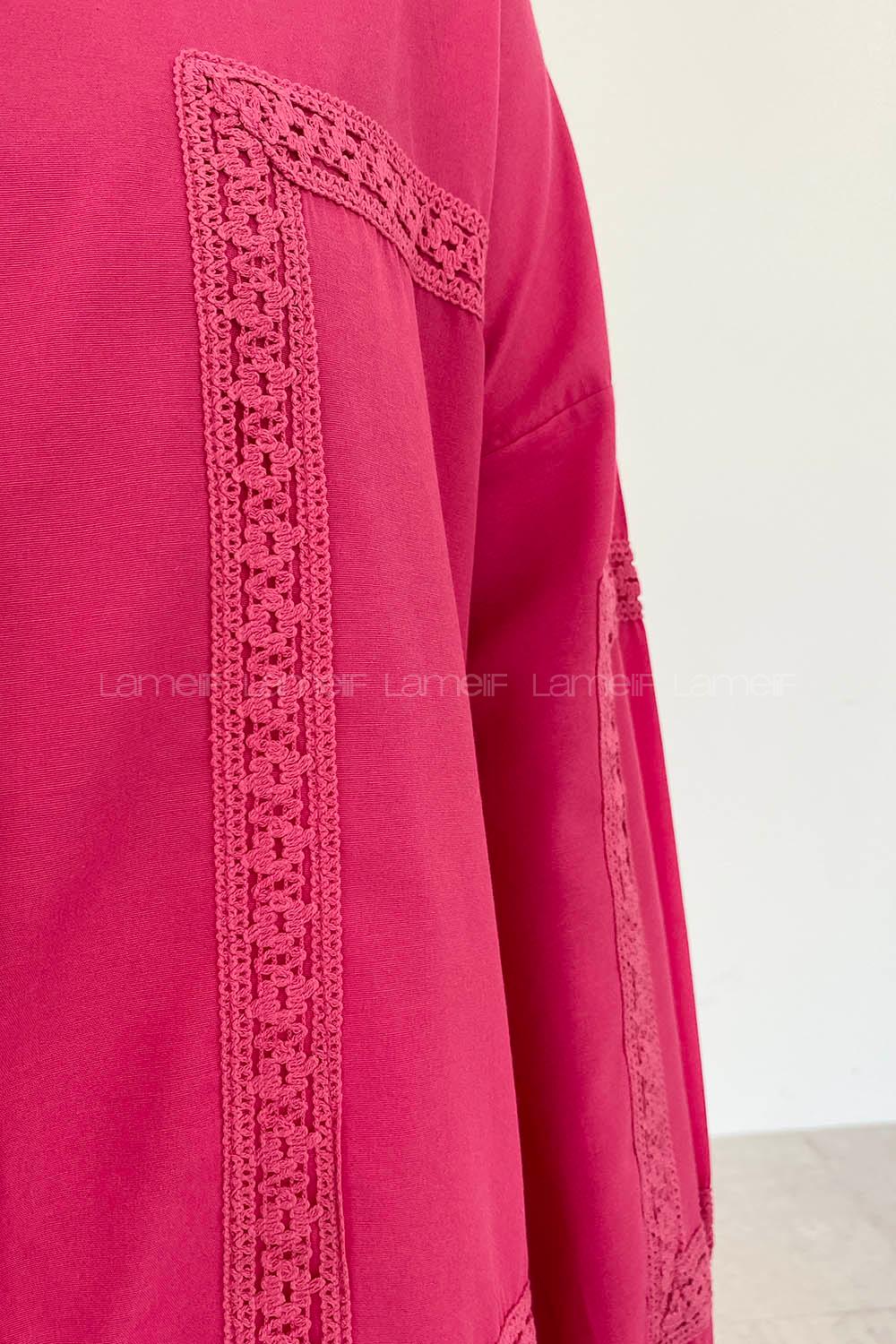 Fuchsia Shirt Collar Long Arm Cotton Unprinted Shirt