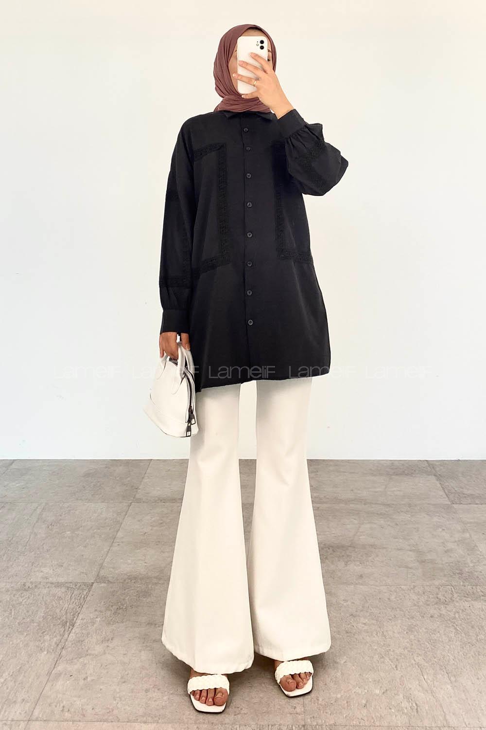 Black Shirt Collar Long Arm Cotton Unprinted Shirt