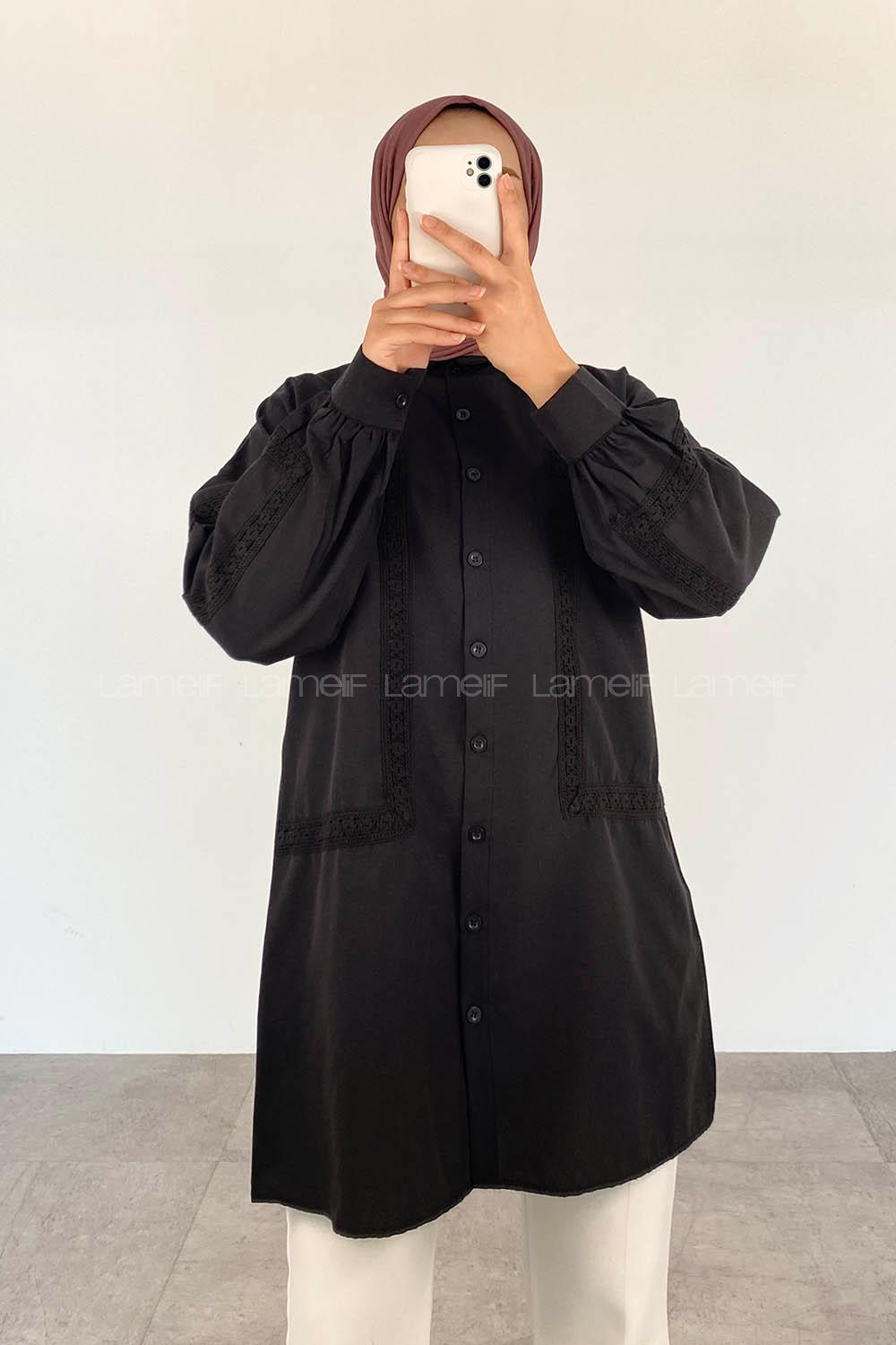 Black Shirt Collar Long Arm Cotton Unprinted Shirt