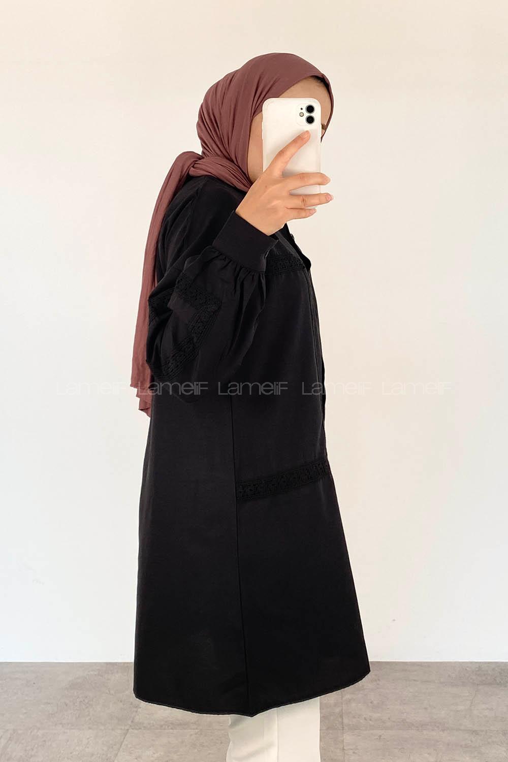 Black Shirt Collar Long Arm Cotton Unprinted Shirt