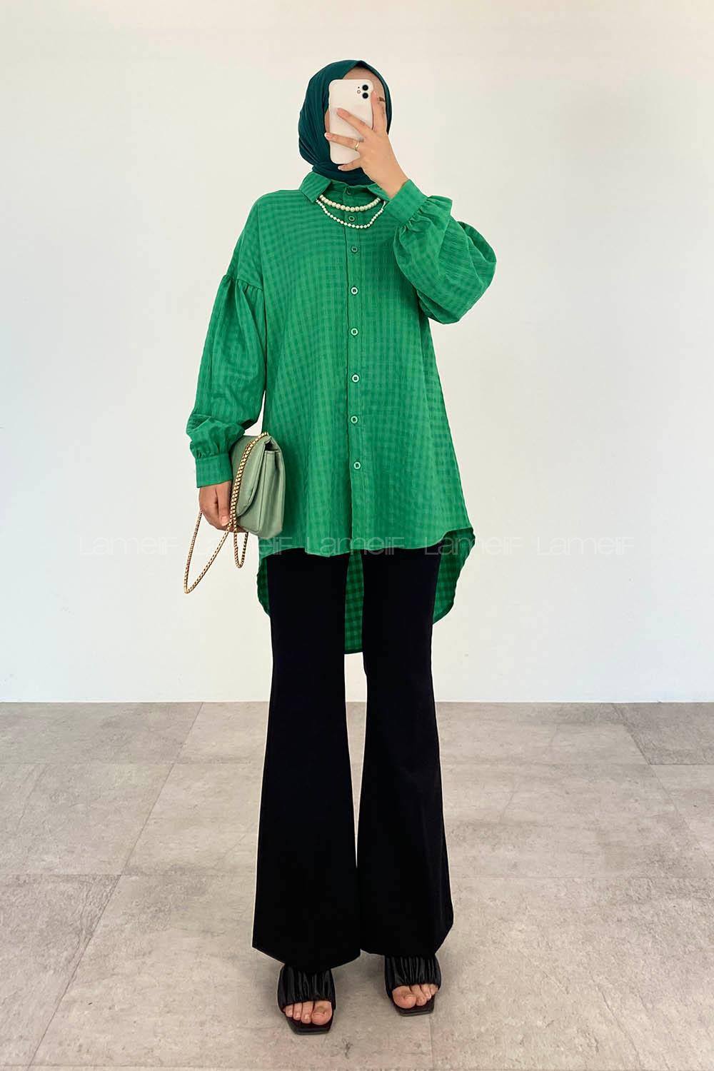Green-1 Shirt Collar Long Arm Cotton Unprinted Shirt
