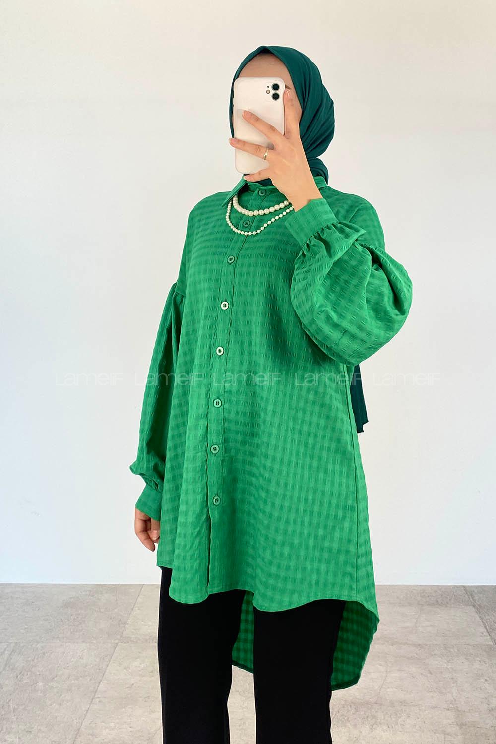 Green-1 Shirt Collar Long Arm Cotton Unprinted Shirt