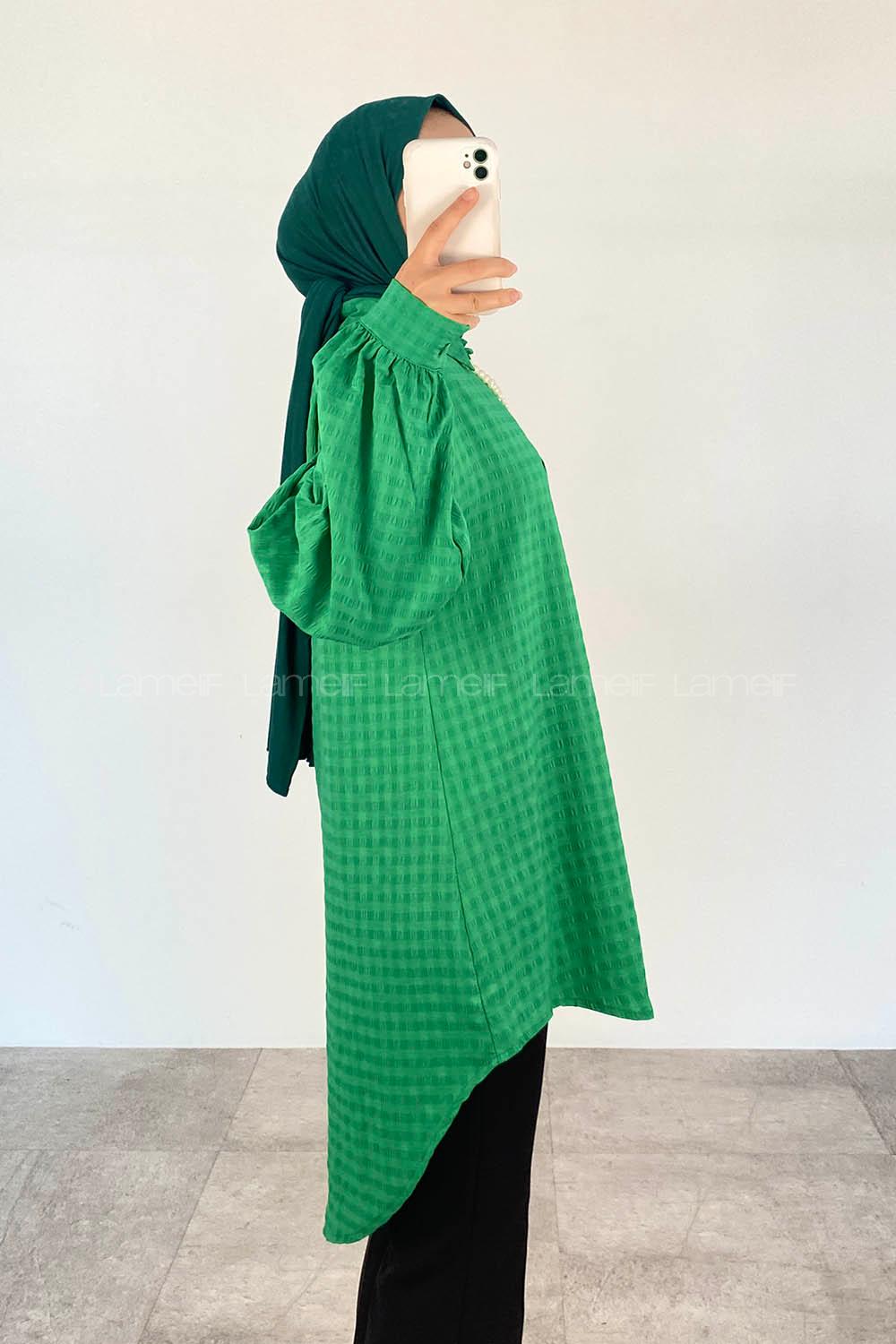 Green-1 Shirt Collar Long Arm Cotton Unprinted Shirt