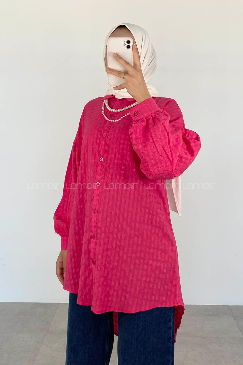 Fuchsia Shirt Collar Long Arm Cotton Unprinted Shirt