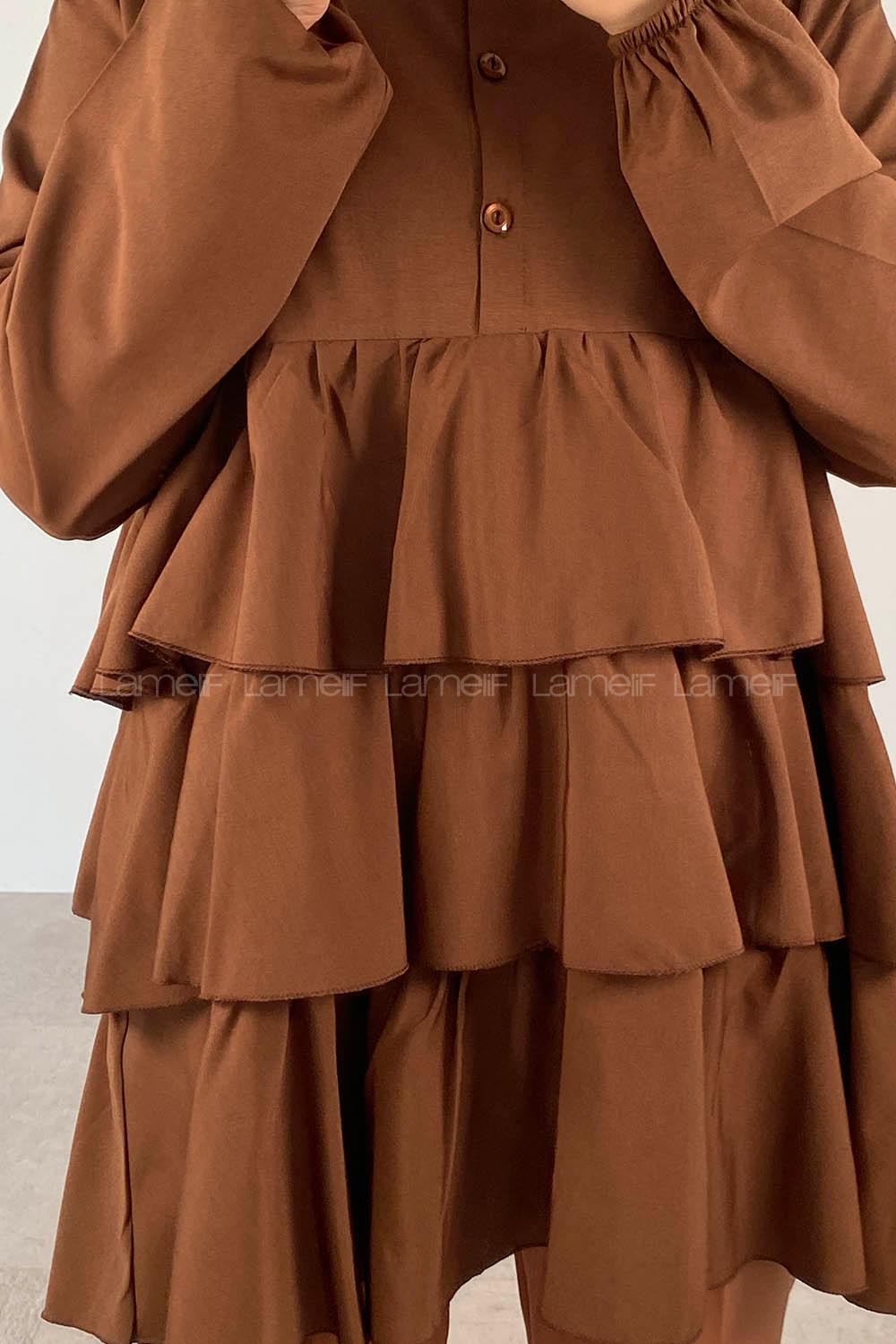 Brown Mandarin Collar Cotton Unprinted Tunic