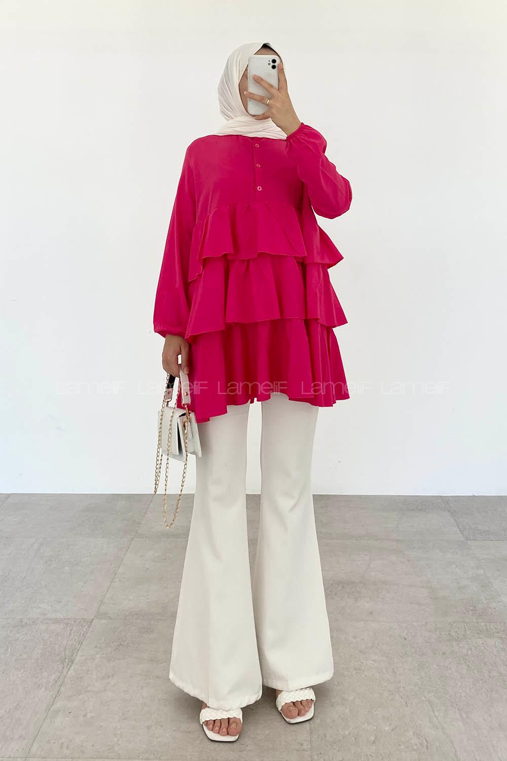 Pink Mandarin Collar Cotton Unprinted Tunic